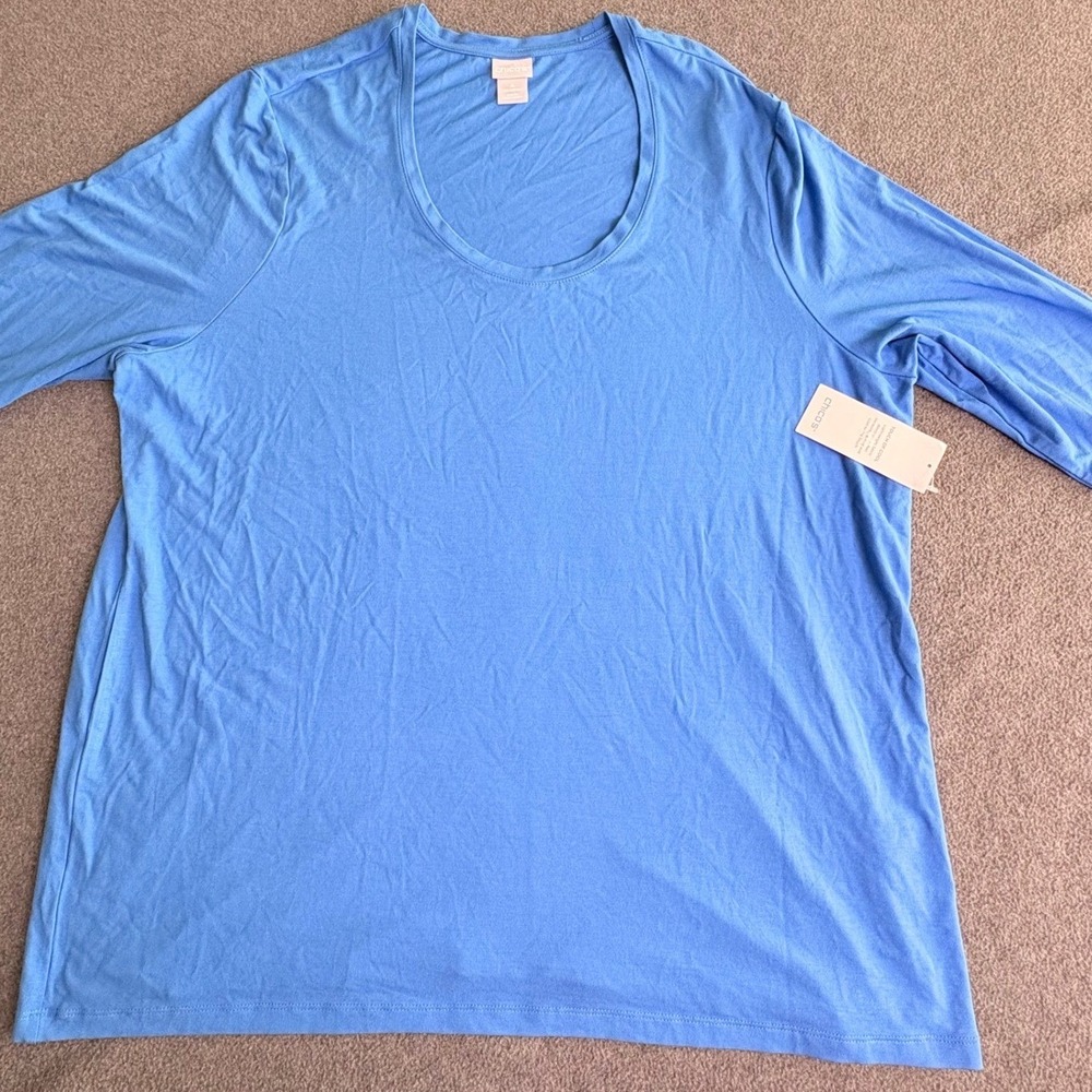 Chico's Touch of Cool Blue Scoop Neck 3/4 Sleeve Top Size 4 XXL New With Tags